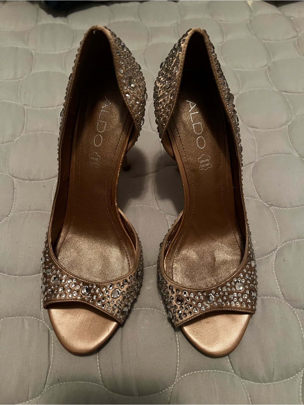ALDO Rose Gold Crystal Peep-Toe Heels